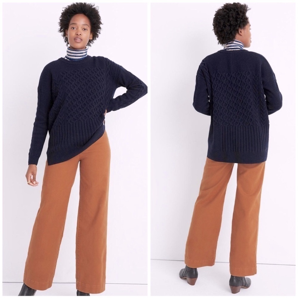 Madewell Patchwork Chunky Cable Knit Tunic Sweate… - image 2